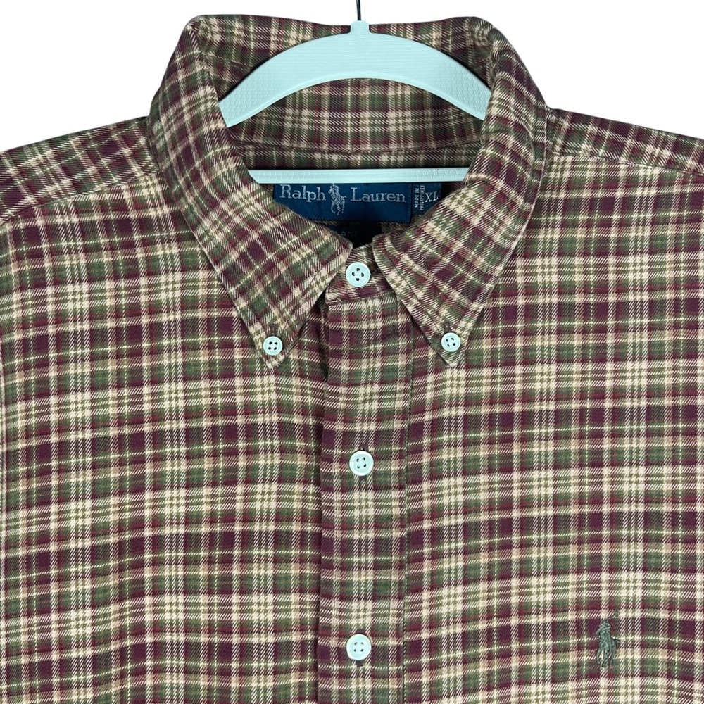 Ralph Lauren Lightweight Flannel Shirt Mens XL Burgundy Plaid Long Sleeve Cotton